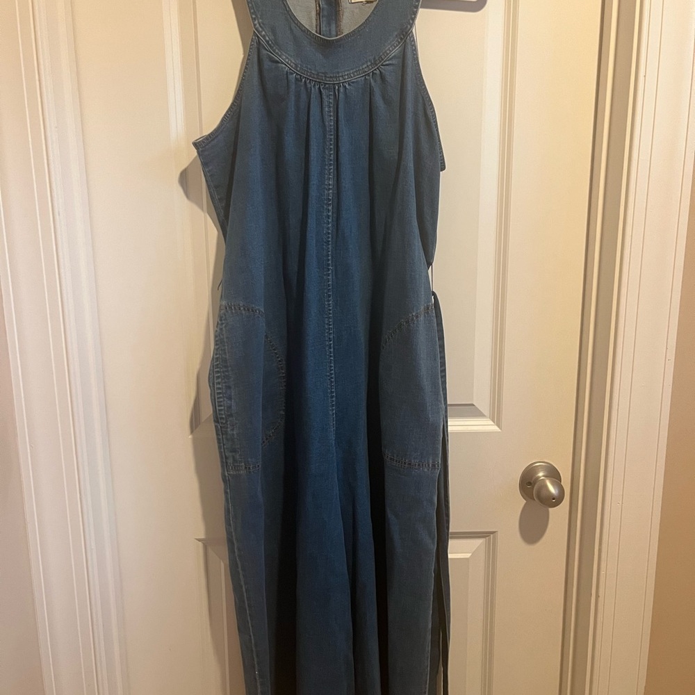 Madewell Denim Halter Wide-Leg Jumpsuit overall size 12